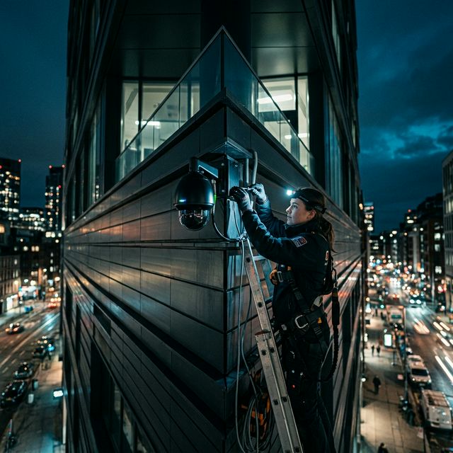CCTV surveillance camera at night